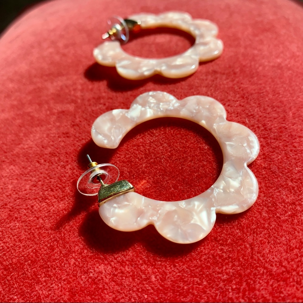 Acrylic Pink Flower Hoop Earrings - Picture 3 of 3